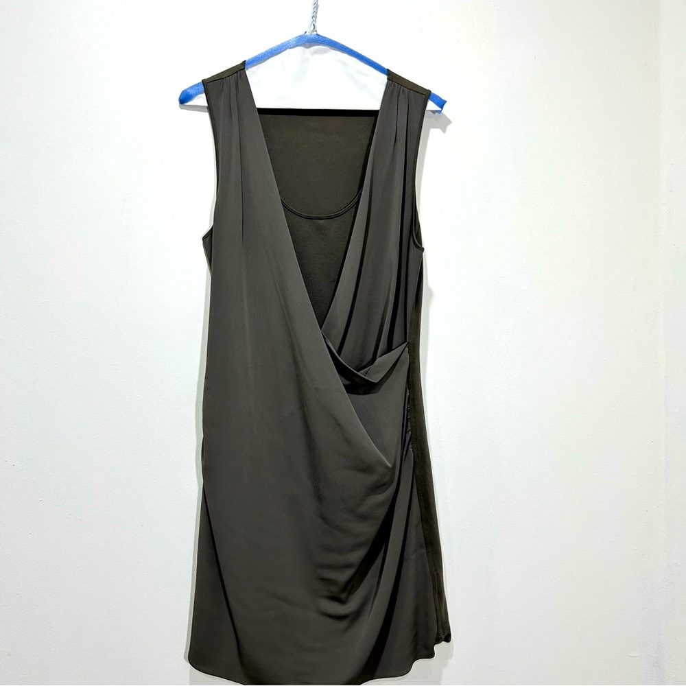 THEORY Army Green Faux Wrap Sleeveless Dress in Women's Size Medium